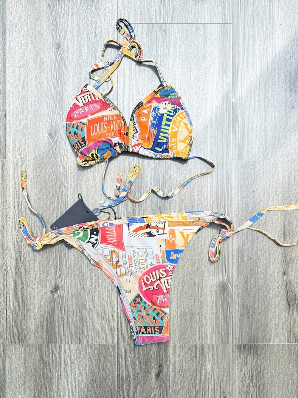 Louis Vuitton Multicolor Printed Bikini Swimsuit Set Size XL